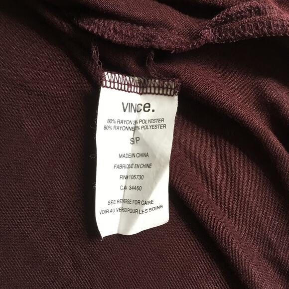 VINCE Long Sleeve Shirt Double V-Neck in Plum Purple Burgundy Rayon Size S - Picture 4 of 6